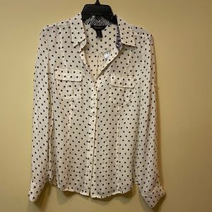 White with Black Dots Silk Button down